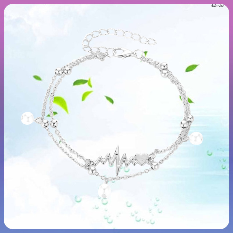 แฟชั่น Charm Anklets Double Layer Heartbeat Anklets Footchain เครื่องประดับสําหรับผู้หญิงสาว daicolt