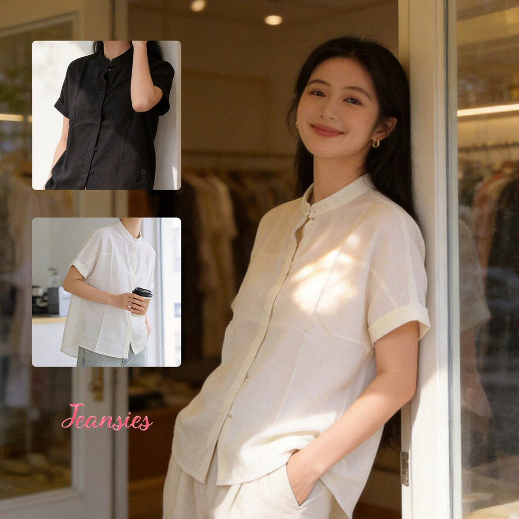 เสื้อเชิ้ตแขนสั้น ทรงคอจีน ทรงสวย สวมใส่สบาย