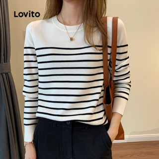 Lovito  เสื้อสเวตเตอร์สีขาวฤดูใบไม้ร่วง/ฤดูหนาวสําหรับผู้หญิ…