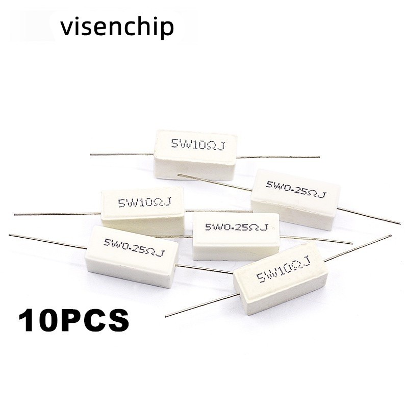 10pcs 5W 5% ตัวต้านทานซีเมนต์ความต้านทานพลังงาน 3.3R 3.6R 3.9R 4.3R 4.7R 5R 5.1R 5.6R 6.2R 6.8R 7.5R