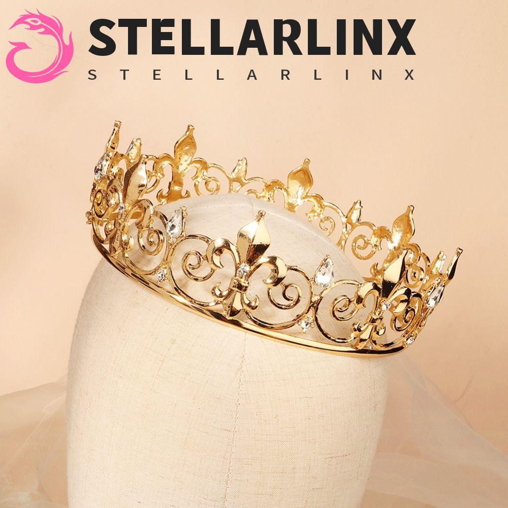 Stellarlinx โลหะ Prince Crowns, ผม Hoop Bar Mitzvah Crown King Crown, Elegant Alloy แถบคาดศีรษะอุปกรณ์เสริมผมรอบ Tiaras ผมเครื่องประดับ