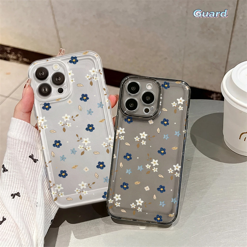 ใบและดอกไม้สําหรับ iPhone 11 12 13 14 15 16 Pro X XR XS Max 7Plus 8Plus โปร่งใส-GD