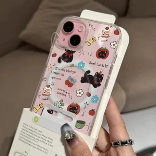 การชาร์จแบบไร้สาย เปลือกแม่เหล็ก สวรรค์แมวดำ for iPhone X XS MAX XR 7/8PLUS 17 16 15 14 เคสไอโฟน 13 12 11 PRO MAX ขั้นสู