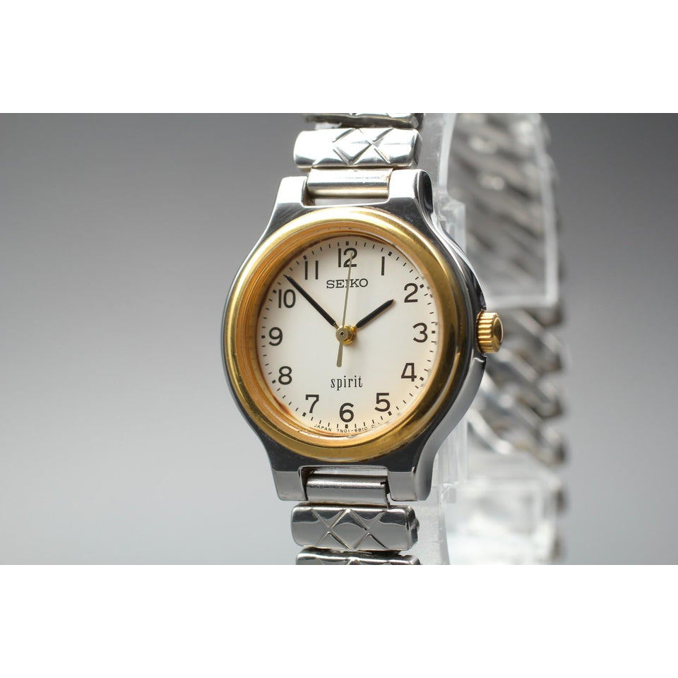 Vintage 1990 [exc+5] seiko spirit 7n01-6a80 gold round 25mm quartz ladies watch