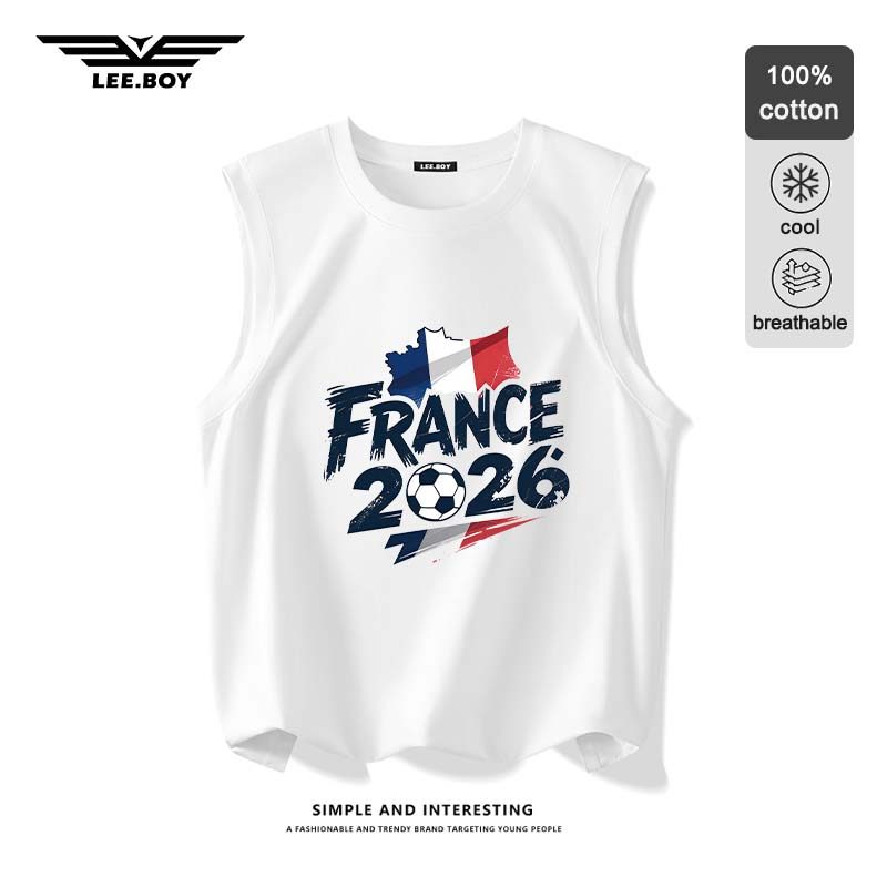 เสื้อกล้ามผู้ชาย ไม่หดตัว ผ้าฝ้าย100% ระบายความร้อนได้ดี FIFA World Cup 2026™ FRANCE สกรีนมาใหม่ ใหม่ พร้อมส่งในไทย