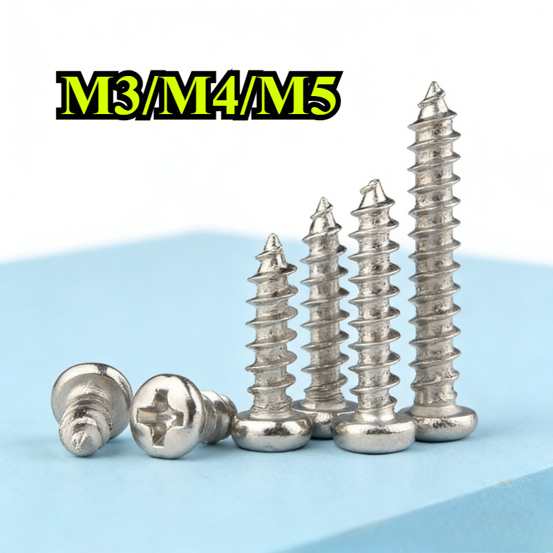 [ZQ-R] สกรูแตะตัวเองหัวกลมแบบชุบนิกเกิล M3/M4/M5