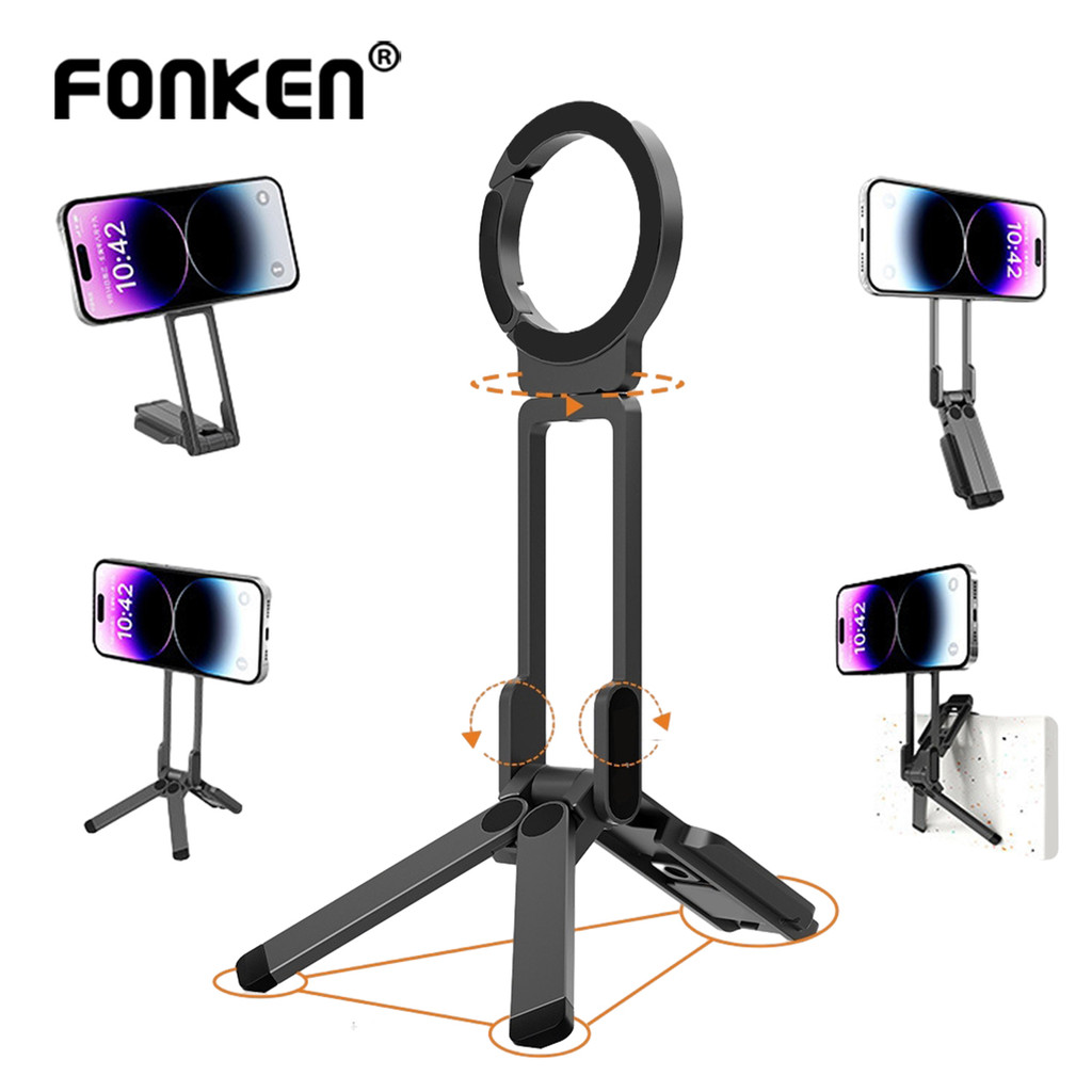 Fonken ที่วางโทรศัพท์สําหรับเดินทางแบบแม่เหล็กคลิปหมุนสําหรับกระเป๋าเป้สะพายหลัง Selfie ขาตั้งโทรศัพท์แบบพับได้สําหรับสตรีมมิ่งสด