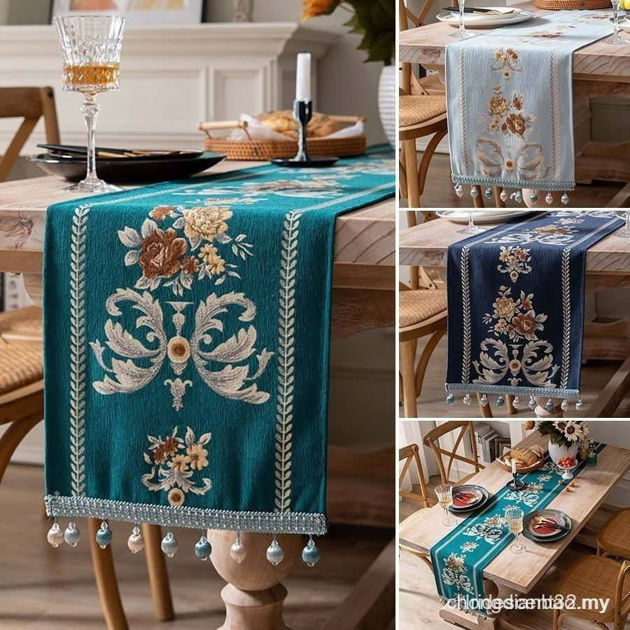 Jacquard สานตาราง Runner Vintage ดอกไม้ตู้ Overlay Bed End ผ้าลินินรับประทานอาหารร้านอาหารตกแต่งโต๊ะ