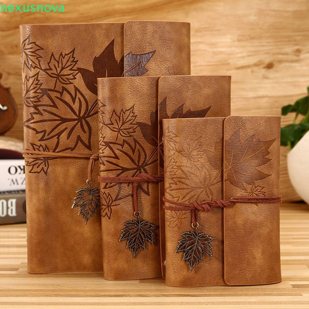 NEXUSNOVA Travelers Vintage Notebook, A7/A6/A5 กระดาษคราฟท์หนัง PU คราฟท์โน๊ตบุ๊คแบบหลวม หนัง PU ใบห