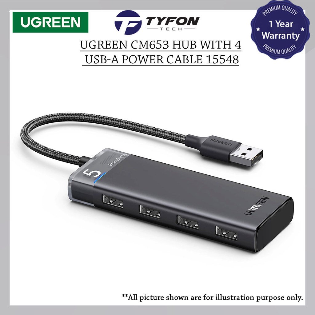 UGREEN ฮับ USB-A 3.2 Gen 1 ถึง 4 พอร์ตพร้อมแหล่งจ่ายไฟ USB-C 5GBPS 0.2M (UG-CM653-1554)