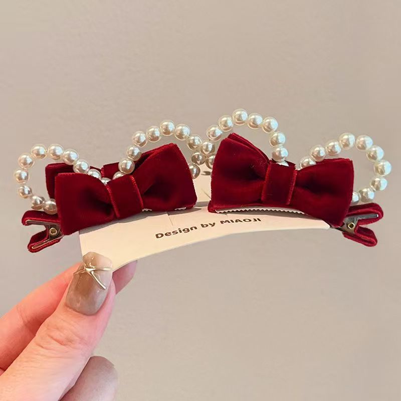 เด็กกระต่ายหูมุกโบว์กิ๊บ2024สาวเจ้าหญิงกิ๊บกํามะหยี่สาวปีใหม่ Headdres RU6NTTIKVE0325