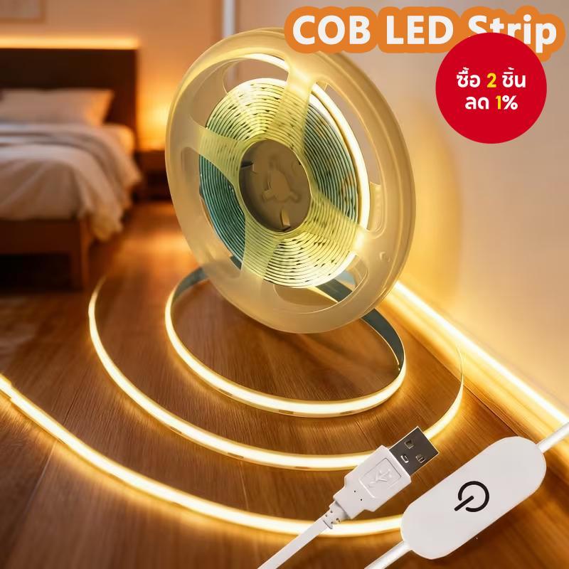 1-5M COB LED หรี่แสงได้ Light Strip Touch Control Warm Neutral White USB สําหรับทีวีห้องนอนห้องครัวตู้ตู้เสื้อผ้าปีใหม่เทศกาลฤดูใบไม้ผลิ