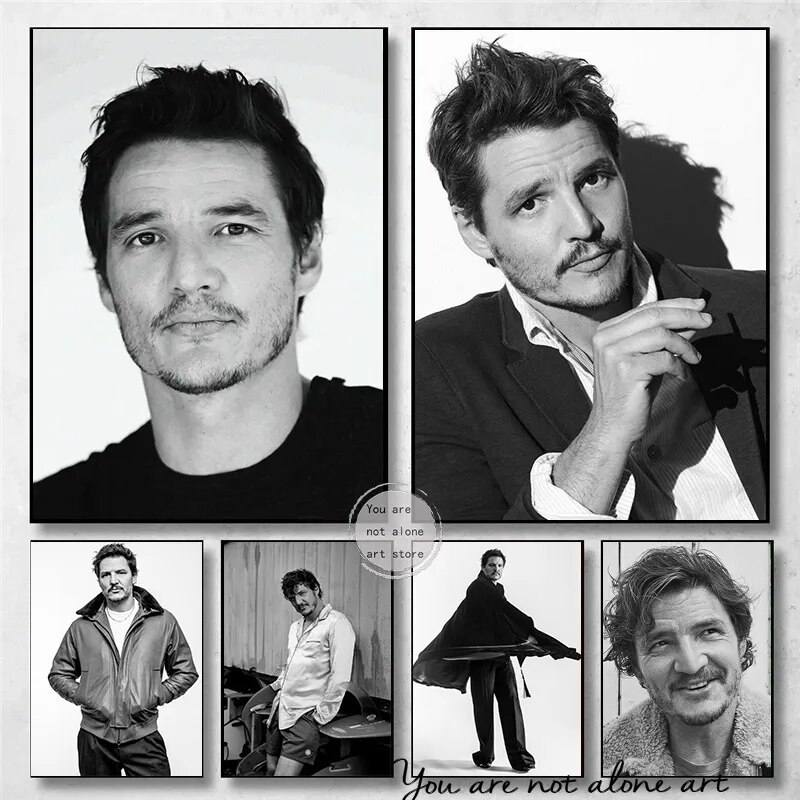 Vintage Pedro Pascal Portrait Art โปสเตอร์ภาพวาดผ้าใบพิมพ์ผนังสําหรับตกแต่งบ้าน