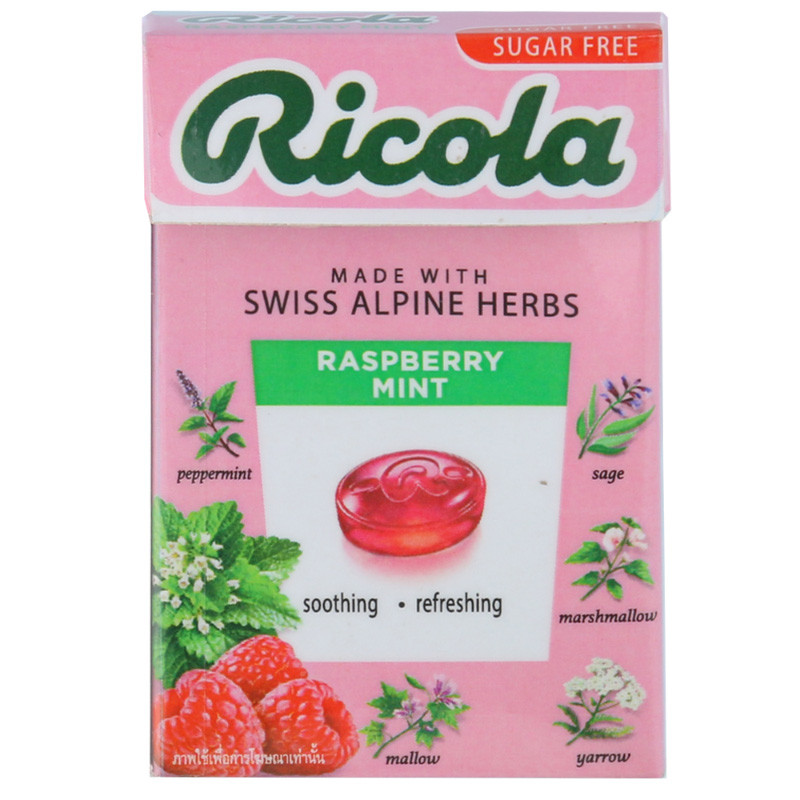 ริโคลาลูกอมสมุนไพรราสพ์เบอร์รีมินต์ชูการ์ฟรี 40ก Ricola Raspberry Mint Sugar Free Candy 40g [7610700