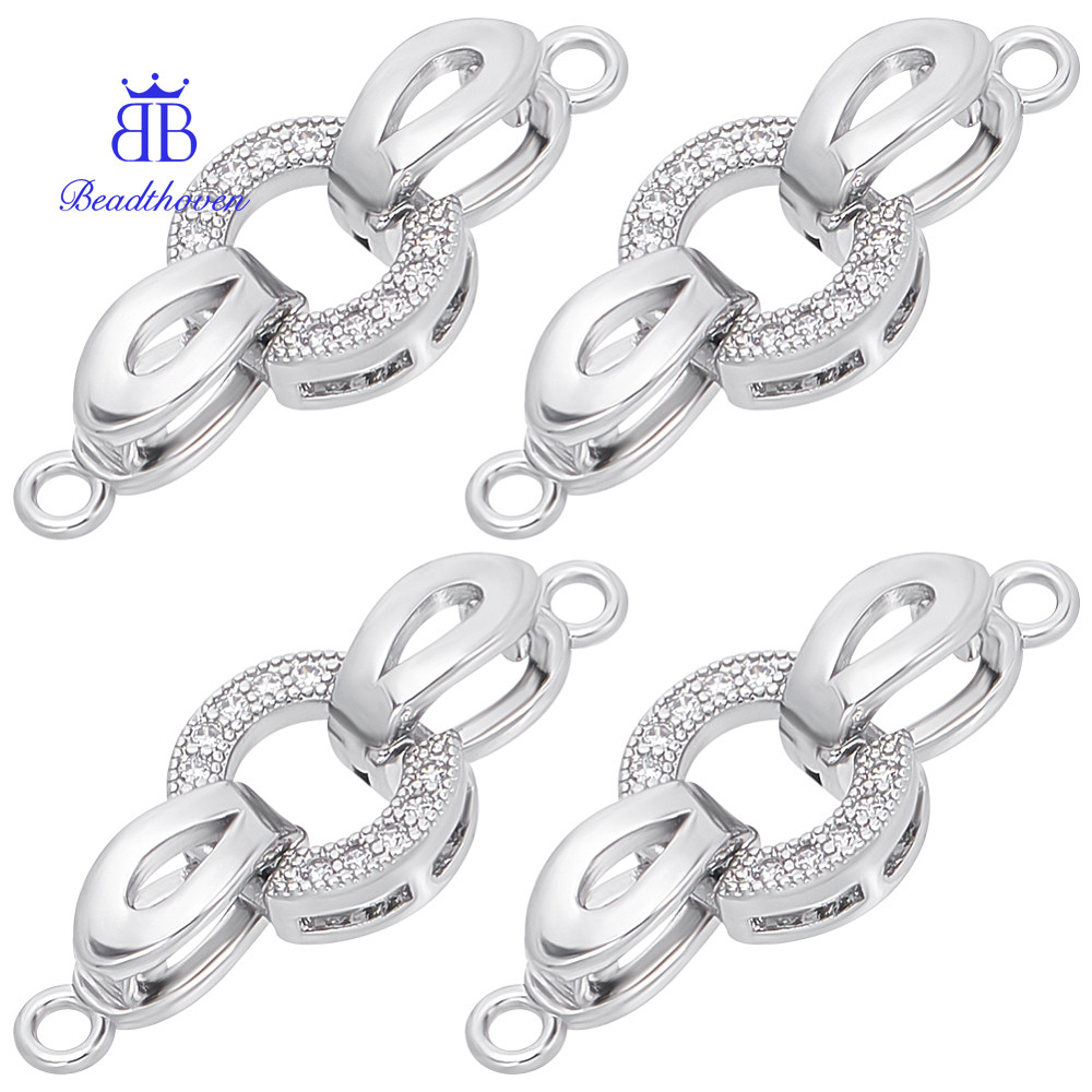 ทองเหลือง Micro Pave Clear Cubic Zirconia แบบพับ Over Clasps รูปไข่ กล่อง 6 ชิ้น ขนาด 9.5x8.5x3 มม.