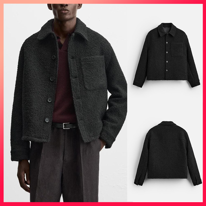 เสื้อแจ็คเก็ตน้ำหนักเบาสำหรับหนุ่ม ผ้าหนัง texture สวยงาม แขนยาวและคอนวม สไตล์ฤดูใบไม้ร่วง
