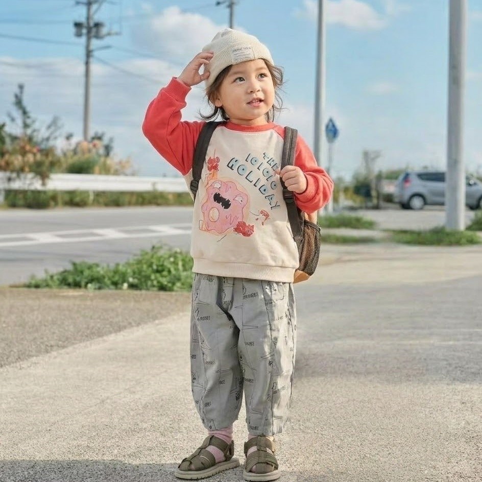 Theioioio เสื้อสเวตเตอร์เด็กแขนสโลป Raglan ผ้าคอตตอน 100% ลายกราฟิก Donut Monster สไตล์เรโทร สีชมพูอ