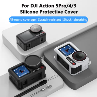 2 ใน 1 สำหรับ DJI Action 5Pro / 4/3 ซิลิโคนกรณีปกป้องด้วยฝาเลน + กล้องป้องกันการสูญเสีย Lanyard อุปกรณ์เสริมกล้องกีฬา