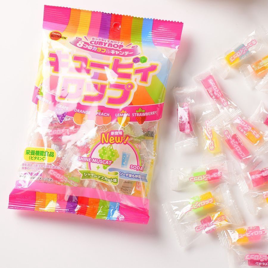 ญี่ปุ่นนําเข้า Bourbon Bourbon Fruit Candy Hard Candy สีสัน Cube งานแต่งงานขนมแต่งงานขนม bu308