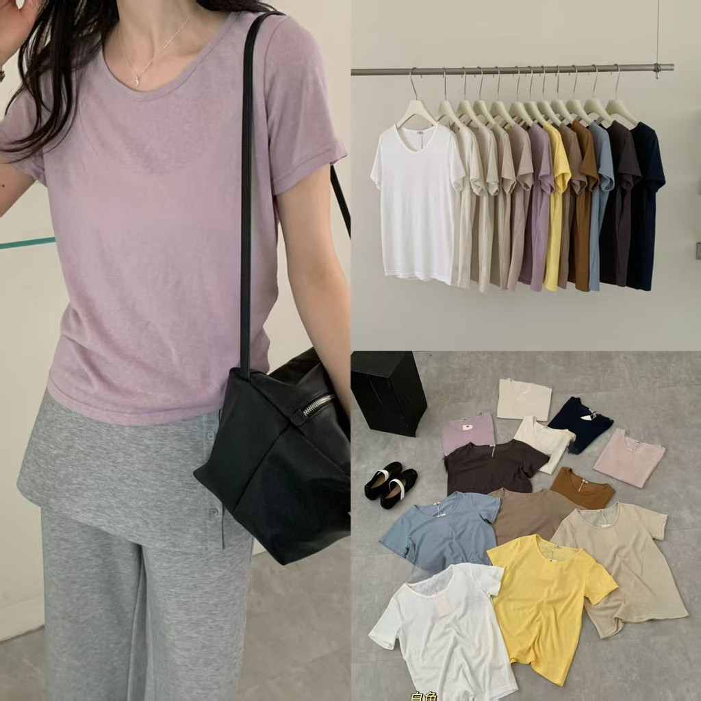 [SR-STUDIO] egg Korean Niche Basic Style Round Neck Linen Short Sleeve T-Shirt หลากสี โปร่งใสเล็กน้อ