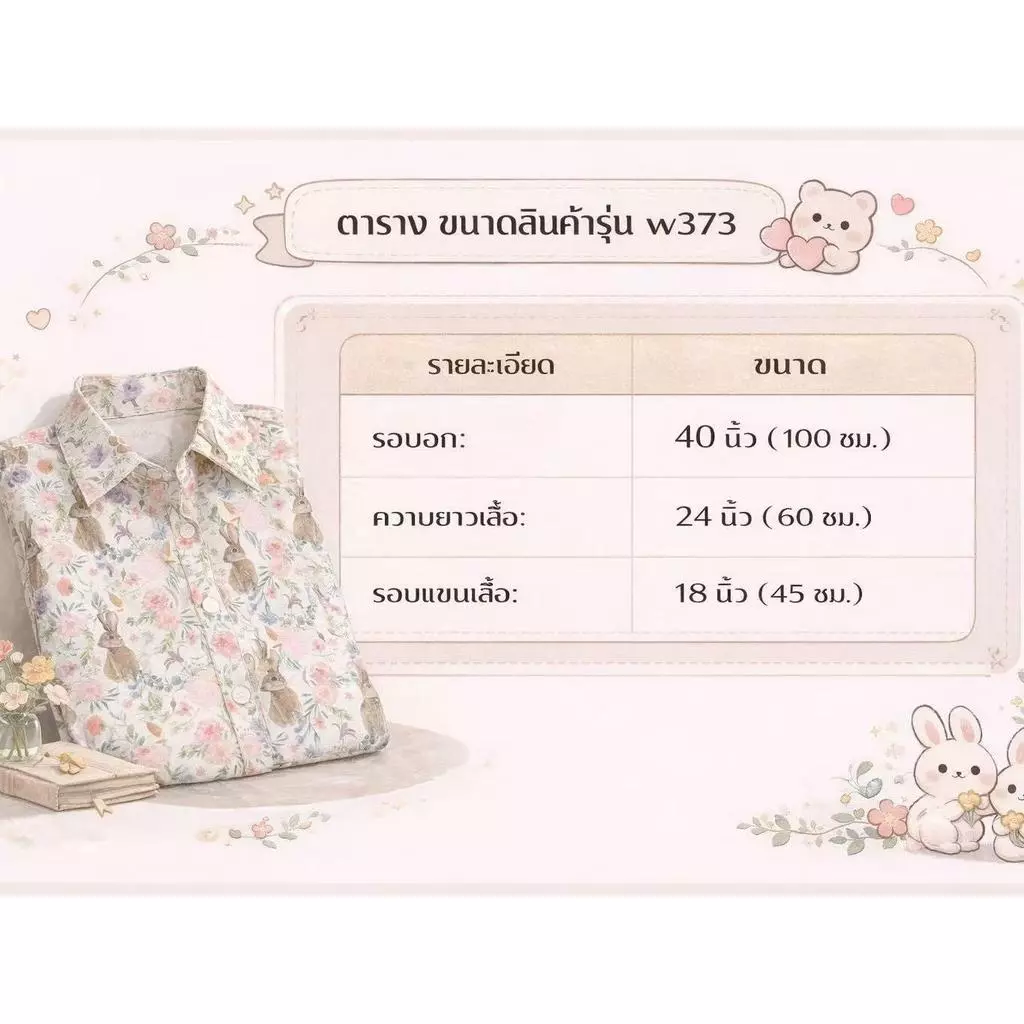 Chili Koko เสื้อลายดอกแขนสั้น ลายกระต่ายและดอกไม้ W367 thumbnail 3