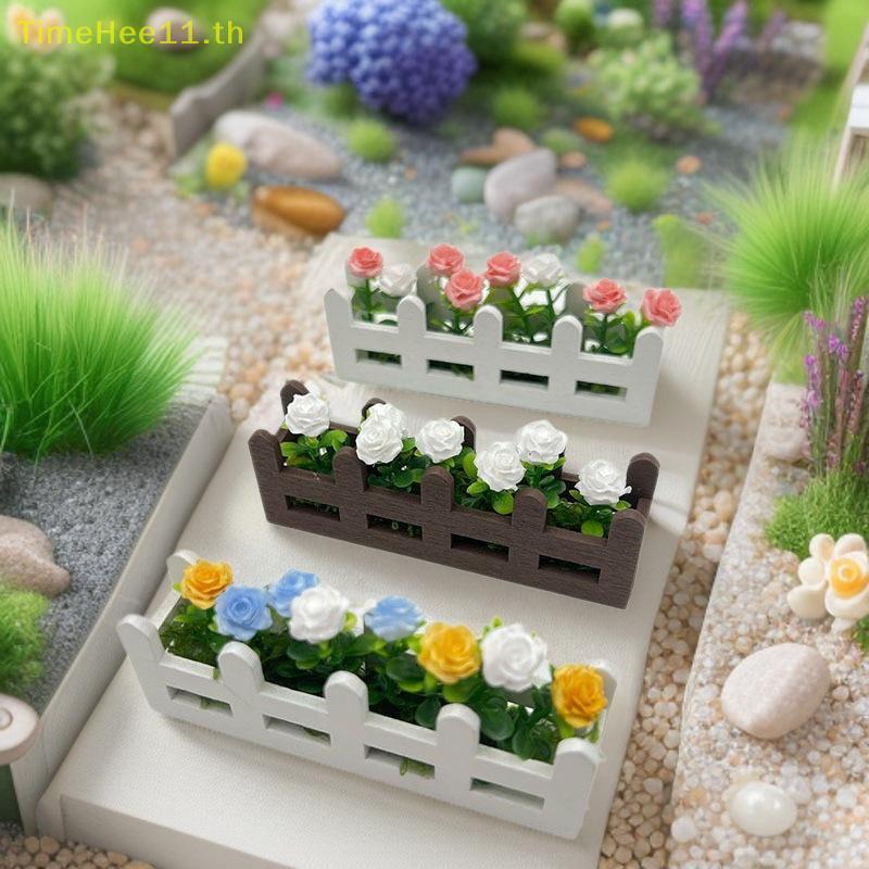 TimeHee 1 ชิ้นสวนเหมือนจริงดอกไม้ประดิษฐ์ Miniature กระถางต้นไม้ตกแต่ง 1:12 Scale ตุ๊กตาจําลอง Rose ดอกไม้เครื่องประดับ TH