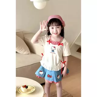 พร้อมส่งจากไทย เสื้อยืดแขนสั้นเด็กผู้หญิง สไตล์เกาหลี สไตล์หวาน พิมพ์การ์ตูนน่ารัก