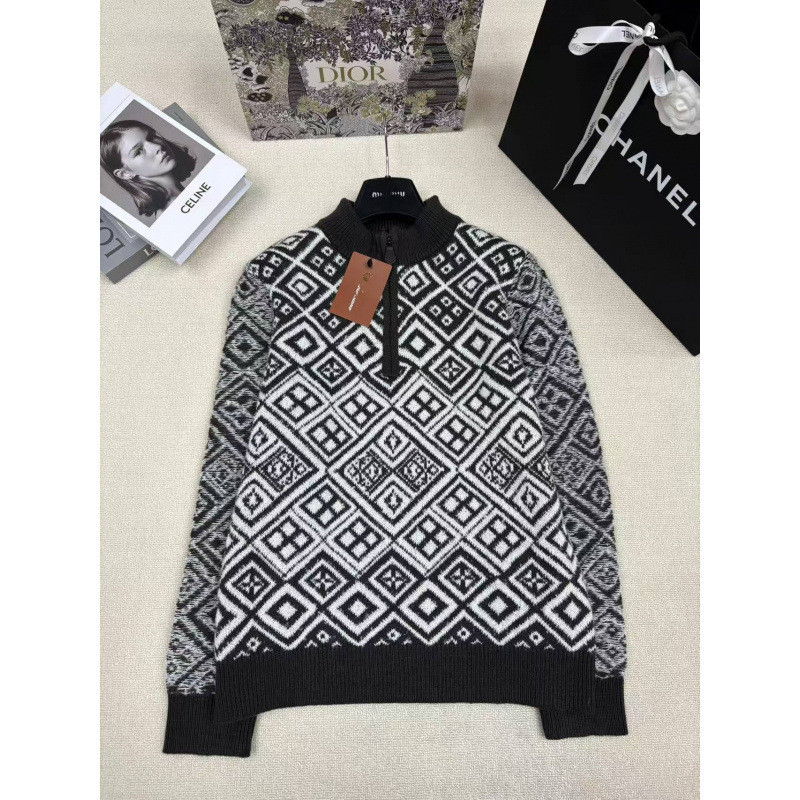 OC7H Gu**i Luxury trend25New Autumn/Winter Jacquard Casual Knit Pullover with Half-Zip Design, Vinta