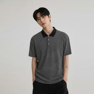 B&R เสื้อโปโล Polo shirt เสื้อยืดลายทาง ทรงหลวม สไตล์ญี่ปุ่นเรียบง่าย ระบายอากาศได้ดีใส่สบาย เสื้อคู่