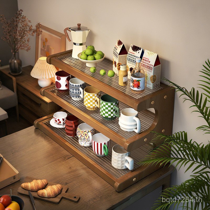 ผู้ถือวอลนัทสีดําอะคริลิถ้วยน้ําถ้วยเก็บด้านข้างสก์ท็อปสีถ้วยชาชุดกาแฟตู้รับประทานอาหารไม้เนื้อแข็งช