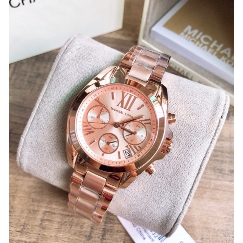 100% Michael Kors MK5799 36mm MK5798 MK6174 Bradshaw Chronograph Champagne Dial Rose Gold นาฬิกาข้อม