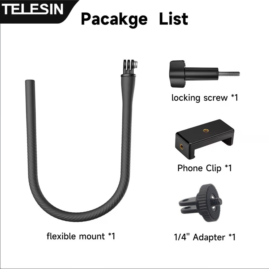 TELESIN° ยืดหยุ่น Mount Clamp สําหรับ GoPro/Insta360 X5/X4 Air/ACE PRO 2/DJI OSMO Nano/360/ACTION 6 