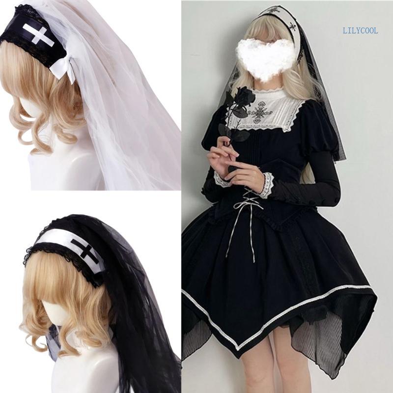 CH Halloween Veil สีดำลายตาข่ายพร้อมหวีสำหรับผมสไตล์ lolita