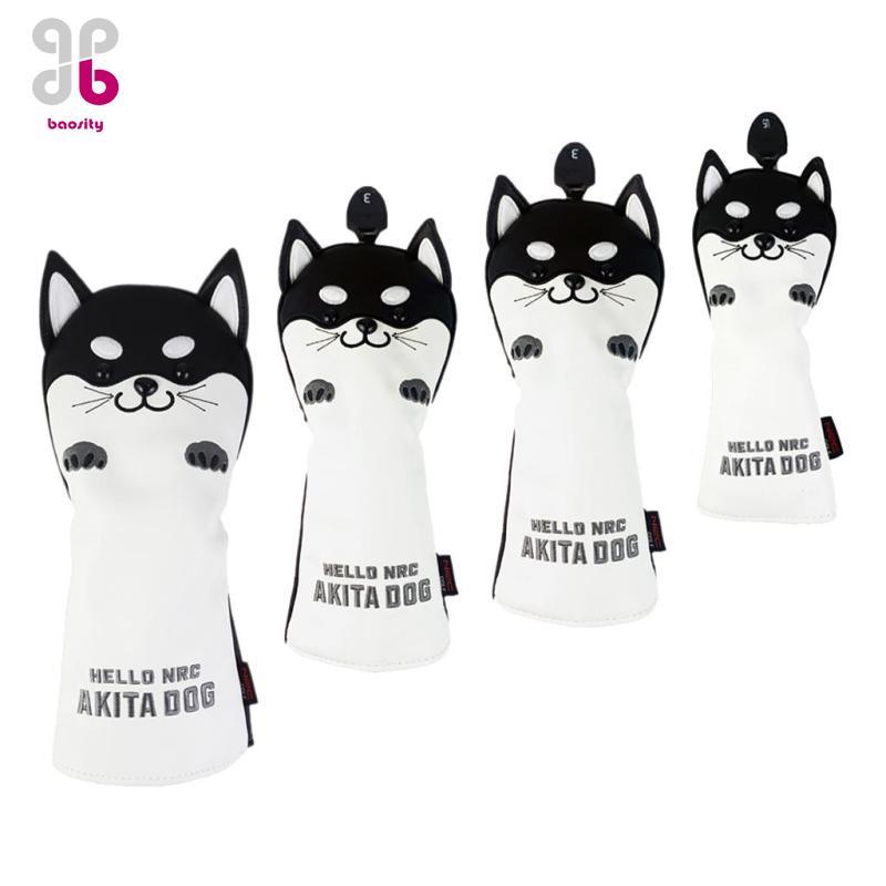 Baosity Shiba Inu Golf Head Cover Soft PU หนังไม้ Headcover ปรับจํานวนแท็กสําหรับ Fairway Utility Clubs