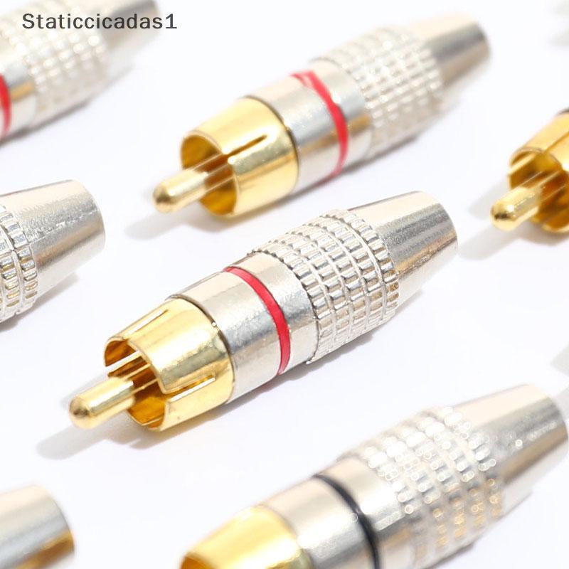 STA 10 ชิ้นปลั๊ก RCA Audio Video Loing Cable ขั้วต่อชายชุบทอง MZ