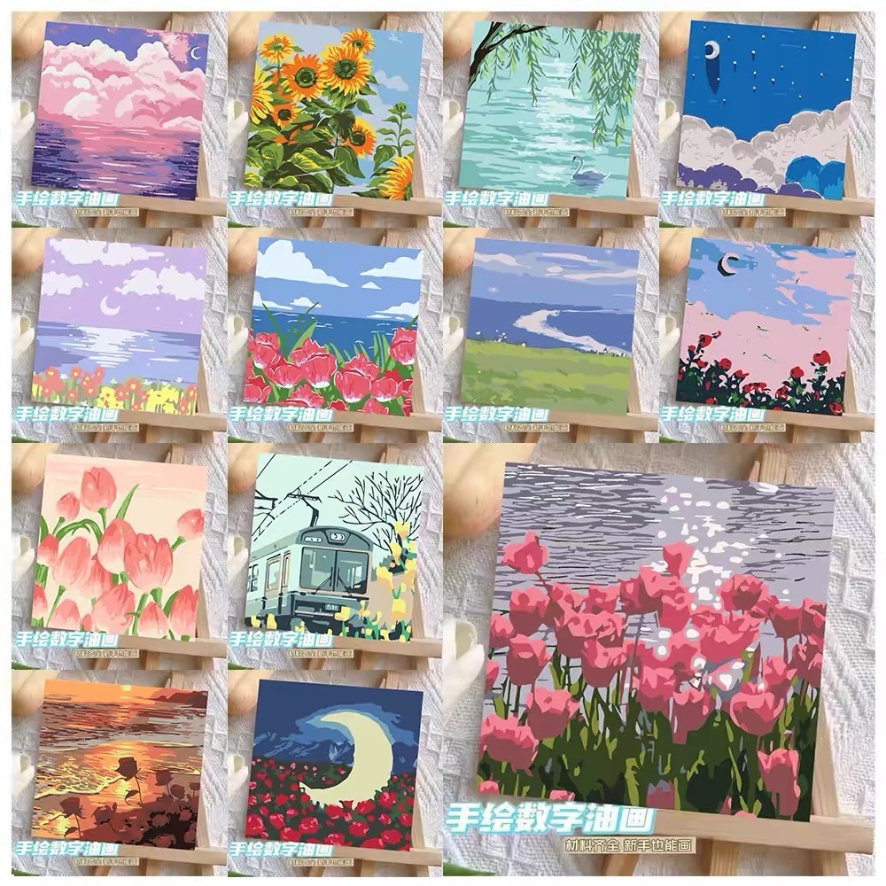 Only Thai ระบายสีตามตัวเลข 20*20 ซม พร้อมสี+พู่กัน ภาพวาดตกแต่งอะคริลิค ของขวัญ DIY