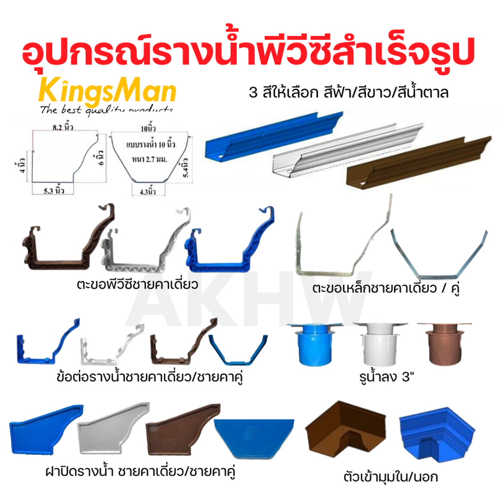 [ส่งด่วน]อุปกรณ์รางน้ำสำเร็จรูปพีวีซี PVC ชายคาเดี่ยว/ชายคาคู่ สีฟ้า/สีขาว/สีน้ำตาล [ขายปลีก/ส่ง]