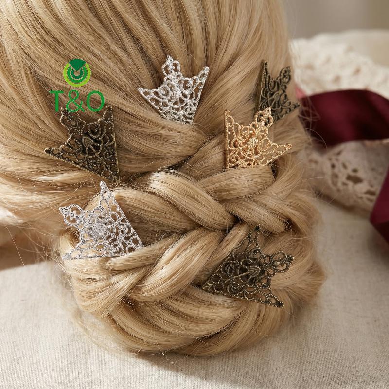 [T&OT] 5 คู่ Vintage Hollow Patterned เข็มกลัดสามเหลี่ยมโลหะ Hollowed Out Crown เข็มกลัดคอปกเสื้อประ