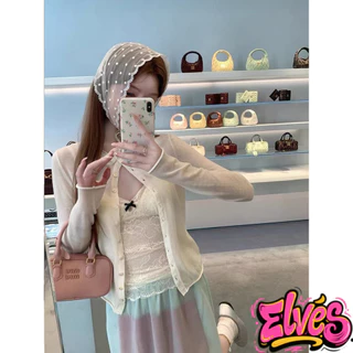 Elves พร้อมส่ง💟เสื้อสายเดี่ยว เสริมฟองน้ำในดีเทลลายลุกไม้ ทรงรัดรูป เสื้อครอปคล้องคอ"FY2904 "