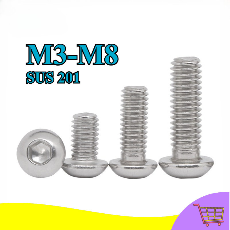 [FGWJ1] สกรูหัวจมกลม หัวหมวก น็อต สกรู หัวจมกลม สแตนเลส 201 เกลียวมิล หยาบ M3-M8
