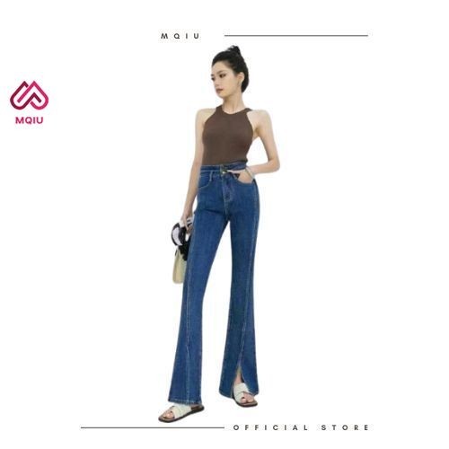 MQIU - กางเกงยีนส์สตรีเอวสูง Cutbray FF001