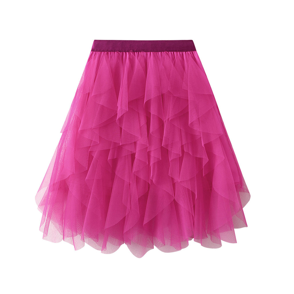 Women Tulle Tutu Mini Skirt Solid Color Elastic High Waist Layered Mesh Fairy A-Line Skirt for Beach