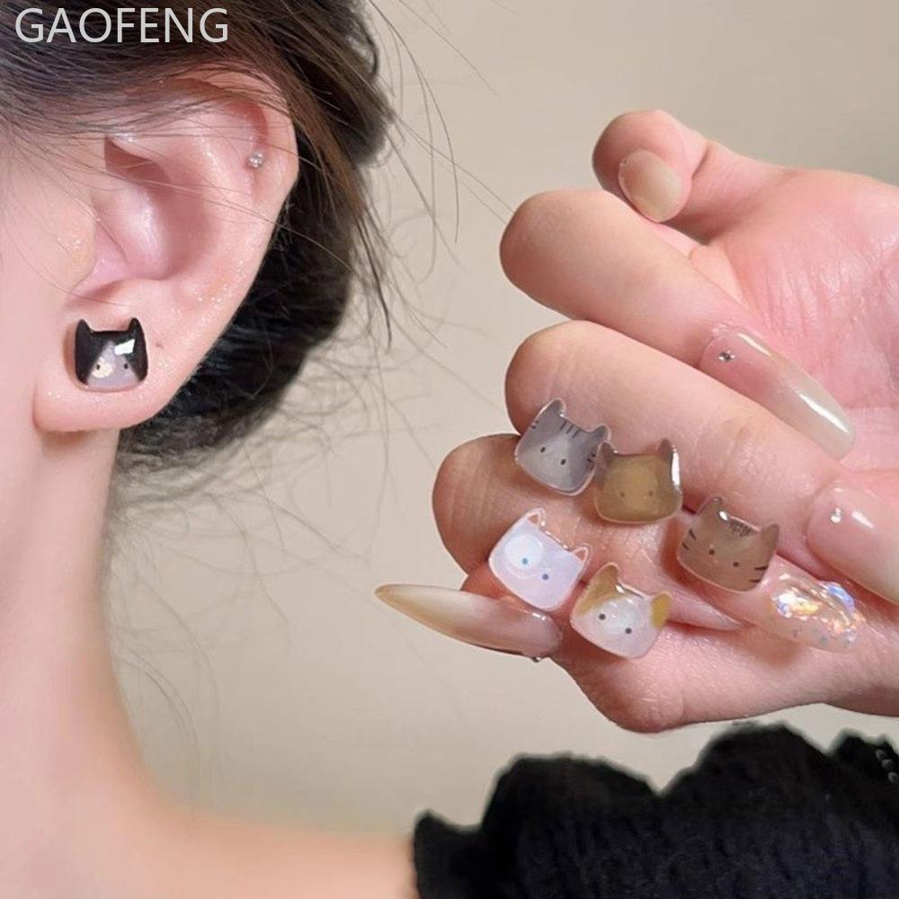 ต่างหูแบบสตั๊ดสำหรับผู้หญิง สไตล์พังค์ ดีเทลดีตี้ แคท สินค้าพร้อมส่ง E7Q5