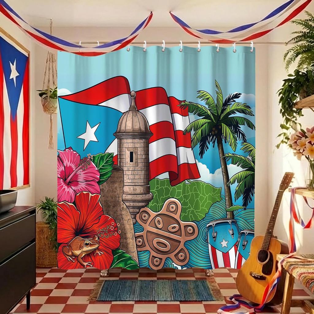 Puerto Rico ของที่ระลึกของขวัญ,Puerto Rico Flag ม่านอาบน้ําสําหรับตกแต่งห้องน้ํา,ตลกกันน้ําโพลีเอสเต
