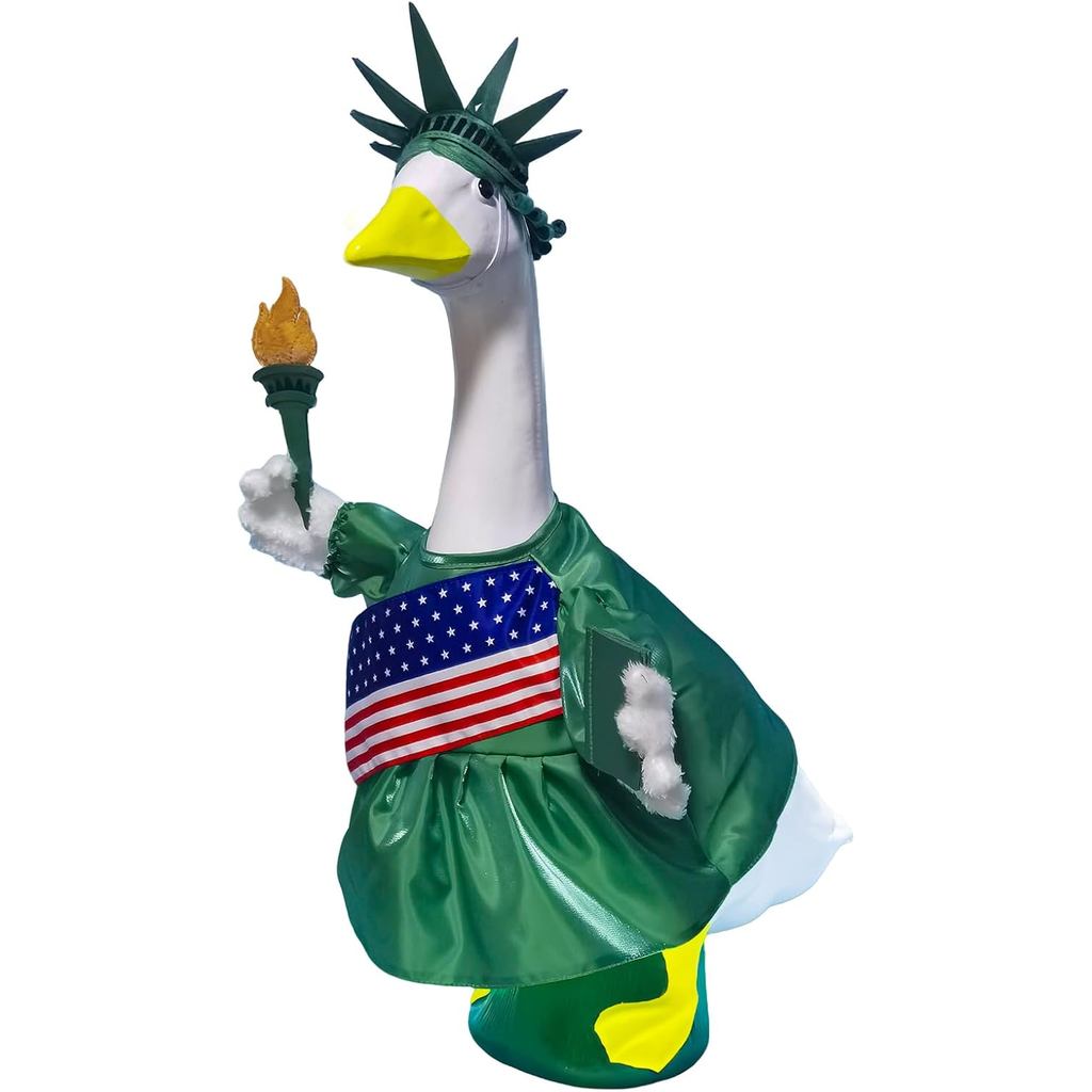 4th of July รูปปั้น Liberty Porch Goose ชุดสําหรับสนามหญ้า 23 นิ้ว, ชุดรักชาติสําหรับรูปปั้นห่าน, ปร
