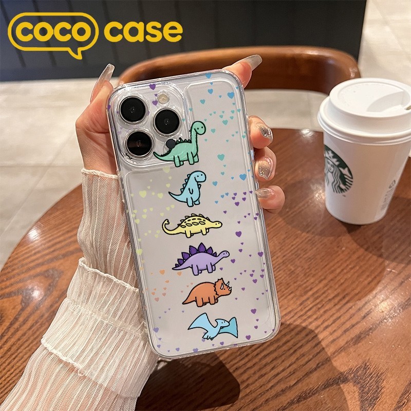 เคสไอโฟน 17/17 Pro/17 Pro Max/16/15/14/13/12/11 เคสอวกาศ พื้นใส ลายไดโนเสาร์การ์ตูนแนวตั้ง สุดน่ารัก