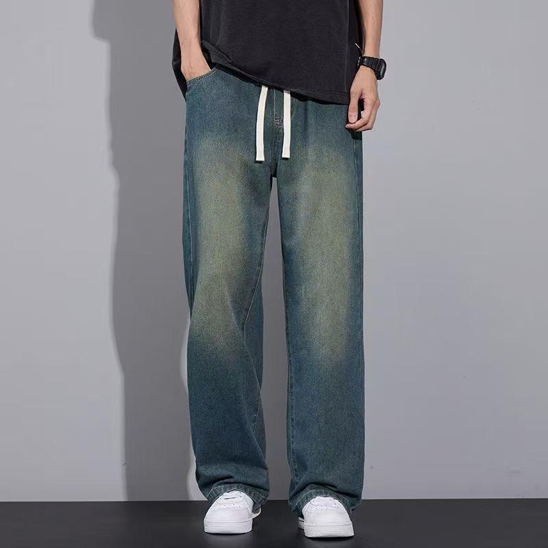 JEANS 8801 กางเกงยีนส์ขายาว ทรงกระบอก เอวยางยืด แต่งแฟด วินเทจ