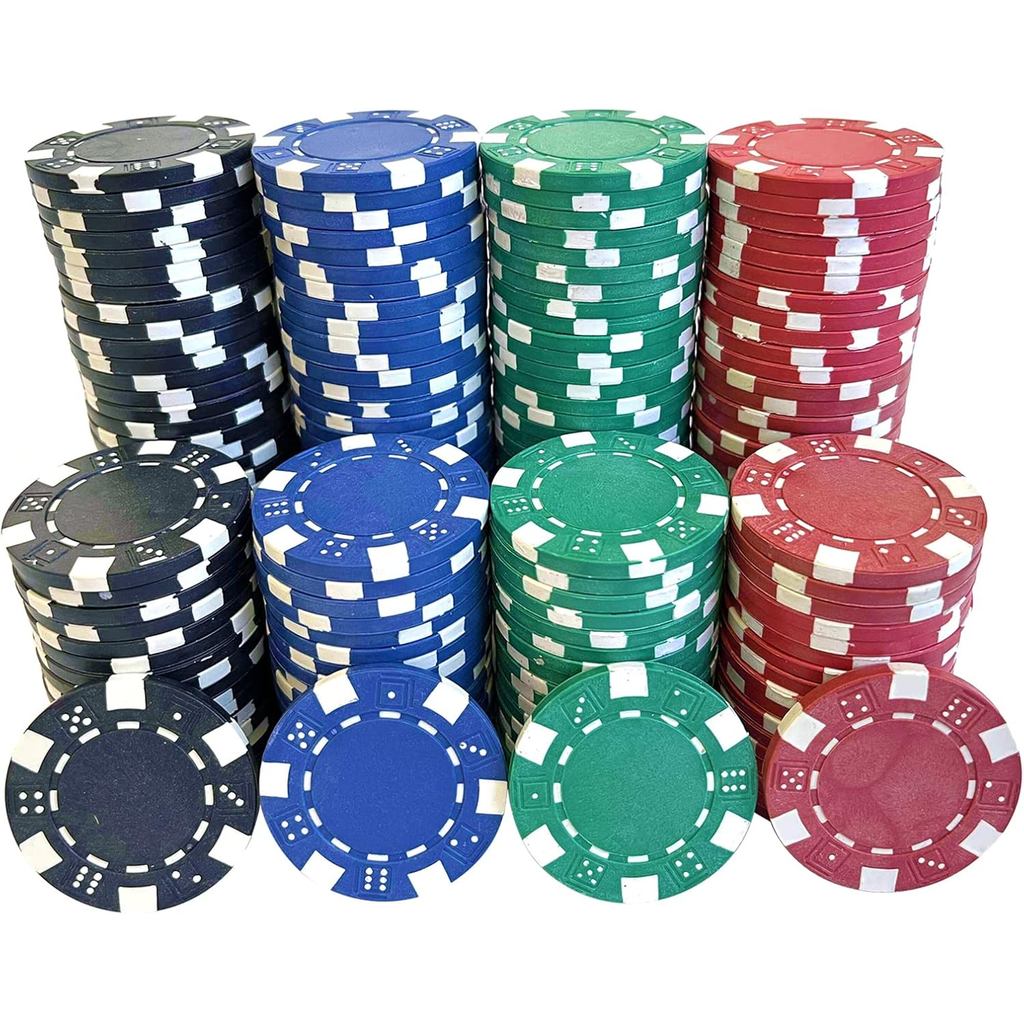 SEETOOGAMES 200 ชิ้น 11.5g Clay Composite Dice Striped Casino Poker Chips- 4 สี (แดง, เขียว, ดําและน