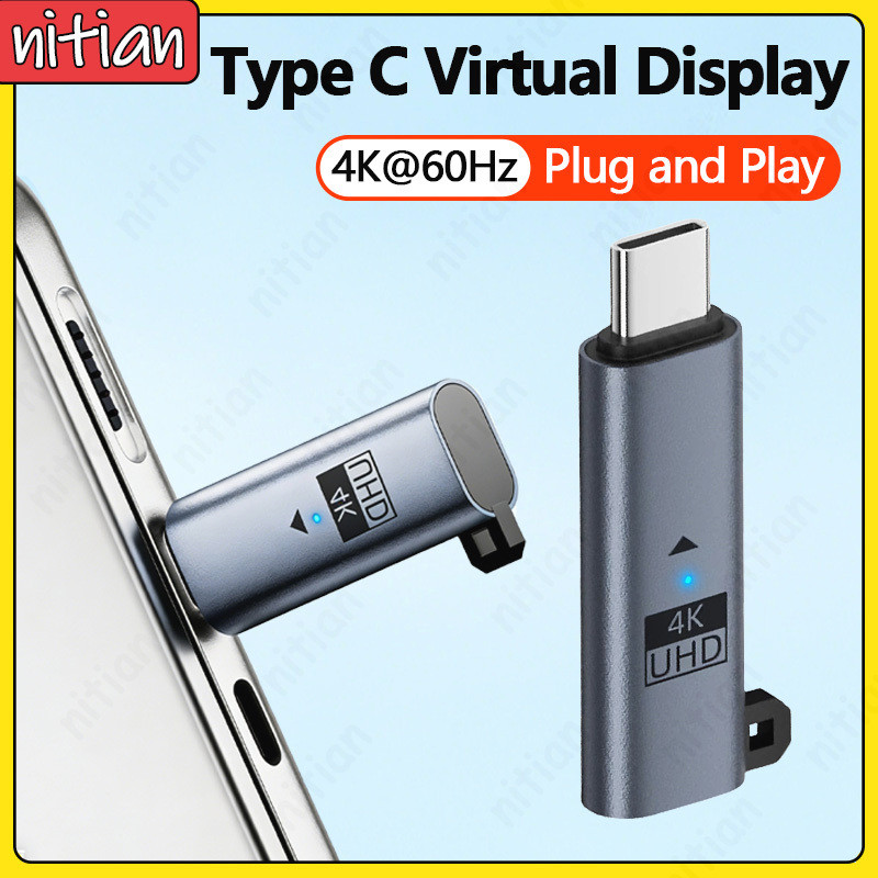 USB C 4K @ 60Hz UHD Dummy Plug Display Port EDID Emulator Plug Driver-Free Virtual Display Adapter D