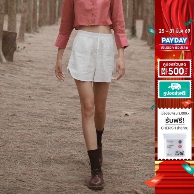 INCO WOMEN Short Pants Linen กางเกงขาสั้น เอวยางยืด แต่งซิป ผ้าลินิน